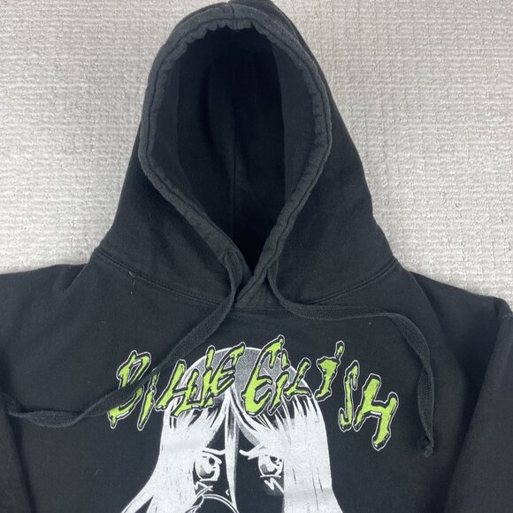 Billie Eilish Hoodie Mens M Black Sweatshirt Pullover Anime Drawstring Y2K - Picture 7 of 16